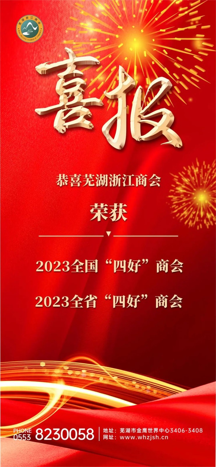 再获佳誉丨芜湖浙江商会被认定为2023全国“四好”商会、全省“四好”商会